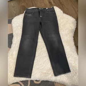 Old navy women’s power straight high rise black gray jeans size 12P distressed